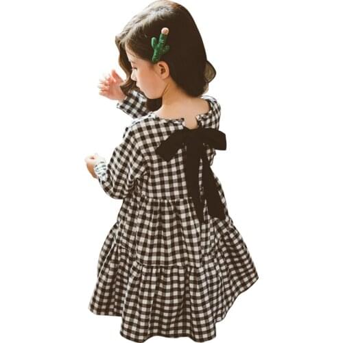 Girl Dress Plaid Pattern Kids Dresses For Girls Big Bow Party Dress For Children Casual Childrens Costumes For Girls