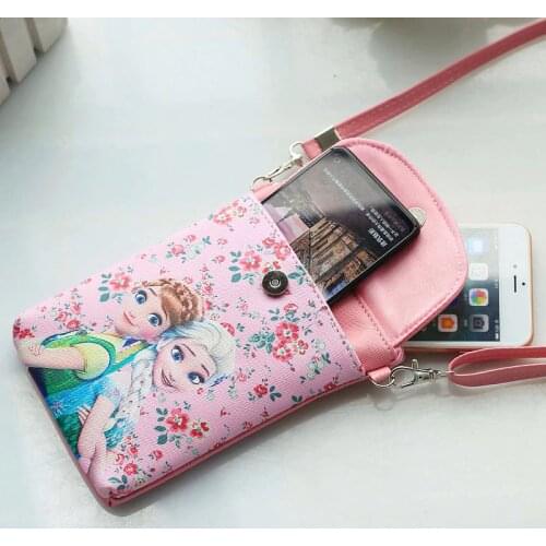 Disney new cartoon messenger bag pu leather coin purse girl snack lady convenient messenger mobile phone bag frozen Elsa Anna