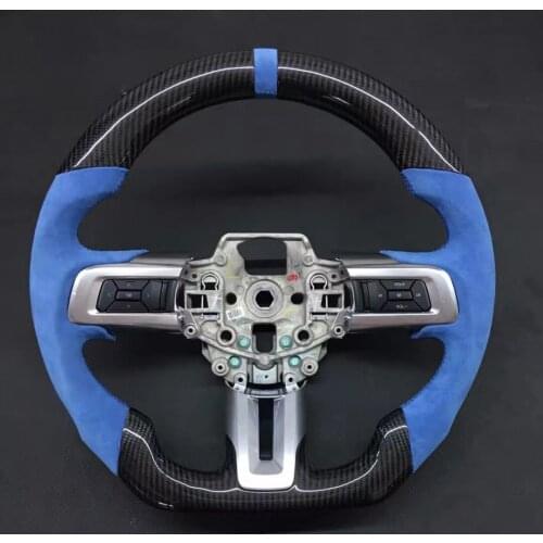 For Ford Mustang 2015-2020 Cuatomized Real Carbon Fiber Sports Steering Wheel Alcantara Perforated Leather Replacement