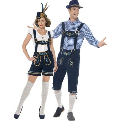 Deluxe German Oktoberfest Costume Lederhosen Bavarian Beer Featival Man Woman Bar Maid Outfit Couple Costumes