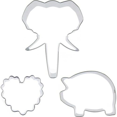 Elephant head, Wave heart, Fat pig shapes 3 piece biscuit cutting molds, baking tools, cake decorating soft candy tools