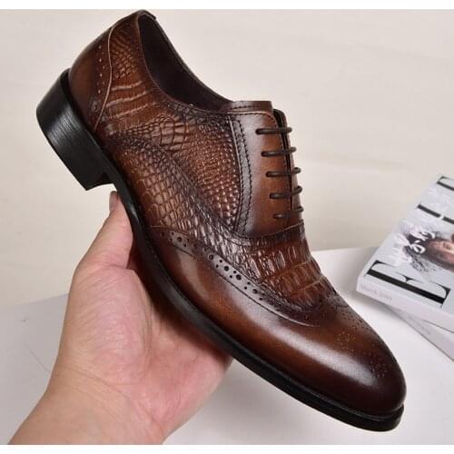 IMOSOIKO New Spring And Autumn Fashion Bullock Oxford Retro Office Social Crocodile Leather Shoes Size 39-48