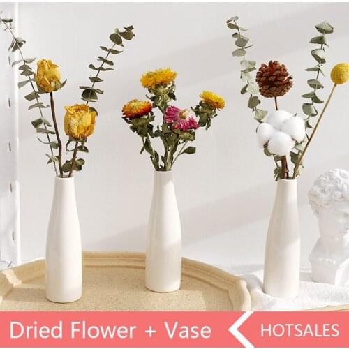 Fashion Ins Style Home Living Room Newyear Valentine Decoration Top Quality Ornament Gift Natural Dried Real Flower Bouquet Vase