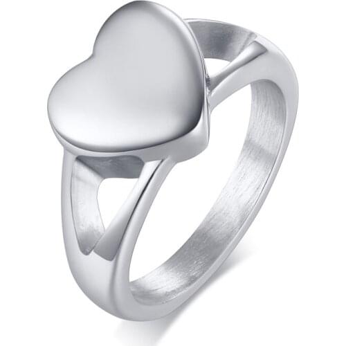 JHSL Inner Empty Cute Heart Shape Silver Color Female Women Rings Fashion Jewelry Stainless Steel Large Size 6 7 8 9
