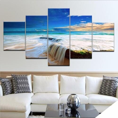 HD Printed art Waterfall Oil Painting on Canvas Pictures For Living Room 5 Pieces Modular Wall Paintings Decor Picture(No Frame)