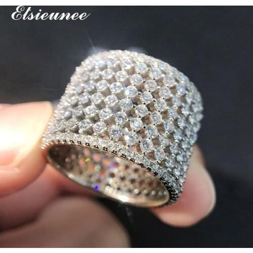 ELSIEUNEE 100% 925 Sterling Silver Simulated Moissanite AAA Zircon Gemstone Wedding Cocktail Party Rings Women Fine Jewelry Gift
