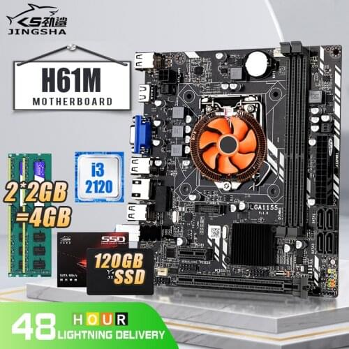 H61M LGA 1155 Motherboard Set with I3-2120 CPU and DDR3 2*2GB 4GB PC RAM 1333MHZ With CPU Fan 120G SSD Motherboard Kit