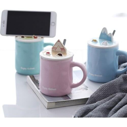 Creative heat-resistant Mug with Spoon with lid 450ml cup coffee milk ceramic mugs Household office Drinkware gift