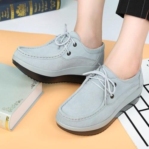 Summer Autumn Genuine Leather Flat Shoes Woman Lace Up Boat Shoes Flock Round Toe Platform Ladies Shoes Flats Zapatillas Mujer