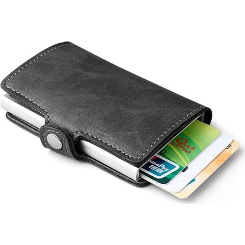 Aluminum Alloy Metal Business ID Multifunction Cardholder Wallet RFID Blocking Vintage Automatic Leather Credit Card Holder Men