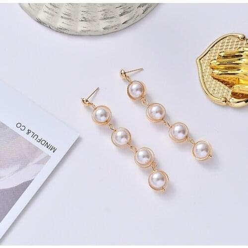 Trendy Simulation Pearl Long Earrings Female Gold Plated Wedding Pendant Earrings Fashion Korean Jewelry Earrings Gift