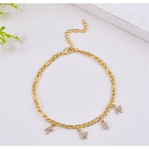DUOYING Fashion Women Custom Bracelet Hip Hop Name Personalise Bracelets Letter Gold Figaro Chain Bracelet For Christmas Gift