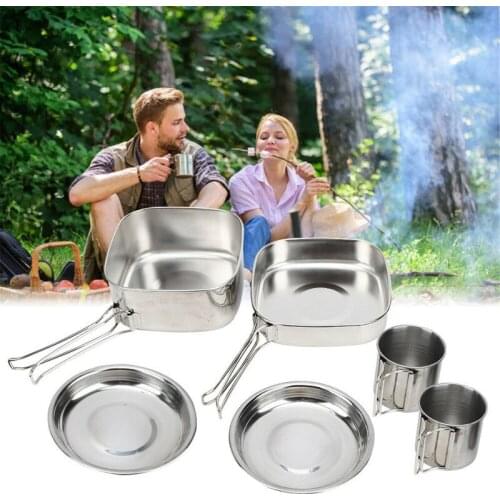 6 Pcs/Set Portable Camping Cookware Kits Outdoor Picnic Hiking Cooking Equipment Camping Plates and Bowls Set