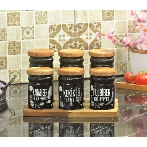 Rectangle Wooden Standing 6'lı Spice Rack Set