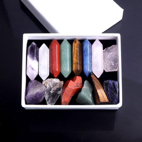 1Set Natural Crystals 7 Chakra Hexagonal Column Energy Tumbled Stones Healing Reiki Gems Ornaments Decoration Wedding Gifts