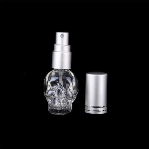 Wholesale 8ML Mini Fashion Skull Glass Perfume Bottle Empty Clear Atomizer Spray Bottle Refillable Perfume Packaging