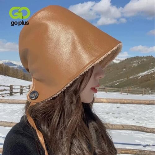 GOPLUS Bucket Hat Winter Womens 2021 PU Casual Korean Style Black Warm Hats Womans Sombreros De Mujer Gorros Mujer