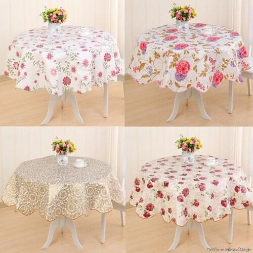 Pastoral Round Tablecloth Plastic Waterproof Oil Proof Table Cover Floral Printed Lace Edge Anti Hot Coffee Tea Tablecloth
