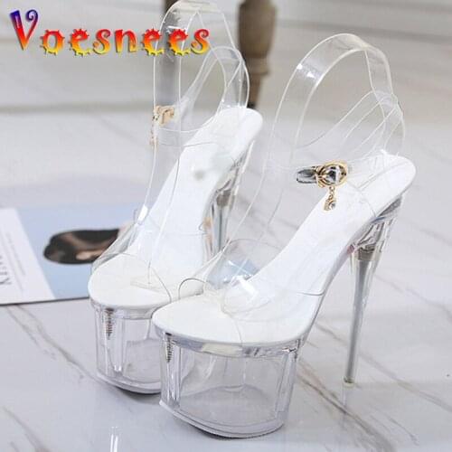 Fluorescence Nightclub Female Shoes Bridal Shoes Car Show Female Sandals Ultra High Heels 17.5cm Transparent Sandals
