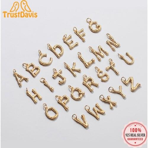 TrustDavis Real 925 Sterling Silver Simple 26 English Letter Pendant DIY Accessories For Women Wedding Fine S25 Jewelry DZ49