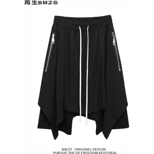 2021 summer thin hip-hop shorts male hair stylist casual loose irregular skirt pants male harem cropped pants male large size