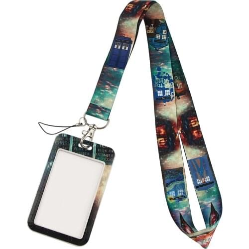 YL41 Blue Phone Booth Key lanyard Keychain Personalise Office ID Card Pass Gym Mobile Phone Key Ring Badge Holder Accessories