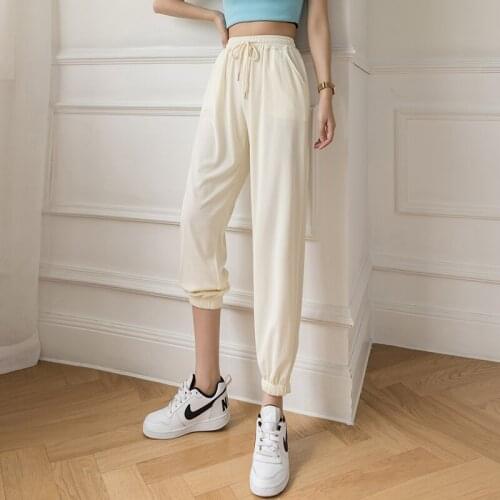 2021Fashion Sport Pants Women Summer Ultra-thin Ice Silk High Waist Sweatpants Joggers Trousers Casual Harem Pants