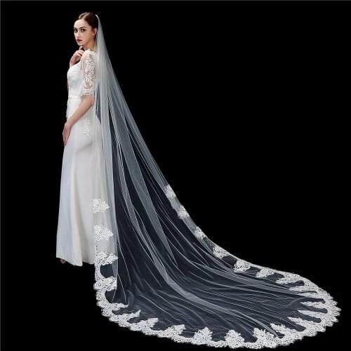 Bridal Veil 2021 New Wedding Veil With Comb Lace Edge One-layer Appliqued 3m Cathedral Veil Bridal Veils