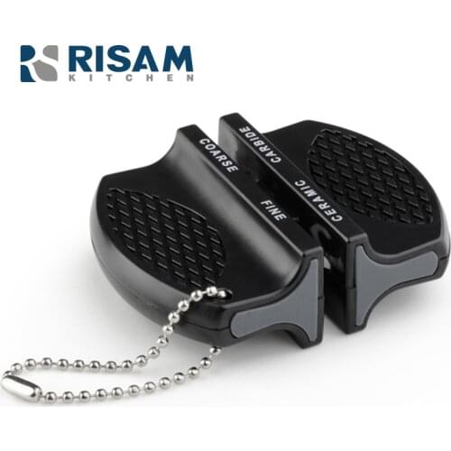 RISAMSHA Two Stages Sharpening Ceramic Sharpener and Carbide Sharpener Mini Pocket Outdoor Camping Hiking Knife Sharpening