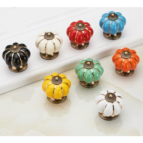 Pumpkin Ceramic Handles 40mm Drawer Knobs Single Hole Closet Door Handles Cabinet Handles with Screws Furniture Handles