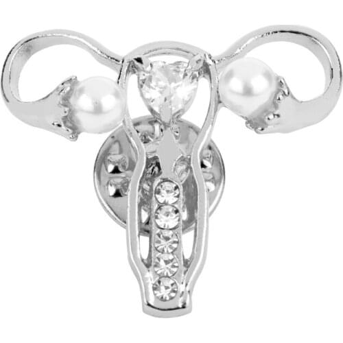 HANCHANG Jewelry Womans Womb Shape Pin Pink Pearl Heart Crystal Gynecology Medicine Gift for Female/Nurse/Doctor Medical Brooch