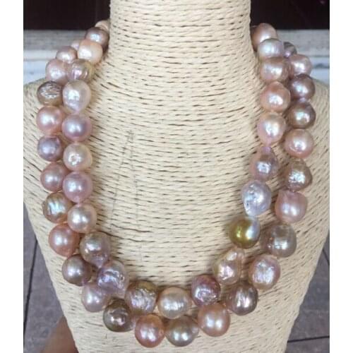Double strands baroque 12-14mm south sea multicolor pearl necklace34" 925s
