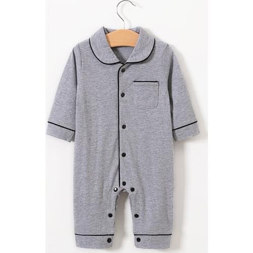 Newborn Baby Unisex Autumn Pajama, Lapel Long Sleeves Button Open One-Piece Nightgown for Toddler Girls, Boys 0-12Month