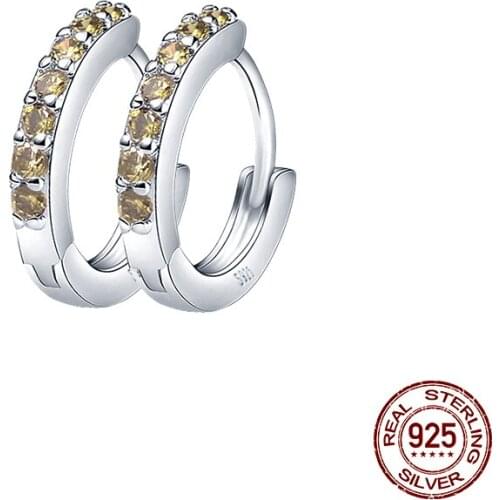 2021 New 100% Real 925 Sterling Silver Yellow Orange Multi-Size Round Zircon Earrings For Women Birthday Fashion Jewelry Gift