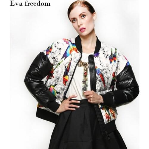 Fashion color jacket casual loose 2020 autumn and winter print ladies short down jacket