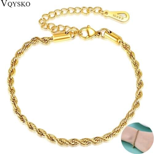 New Fashion Gold Color Twist Rope Chain Bracelet for Women Adjustable Hip Hop Stainless Steel Bracelets Party Wedding Jewelry