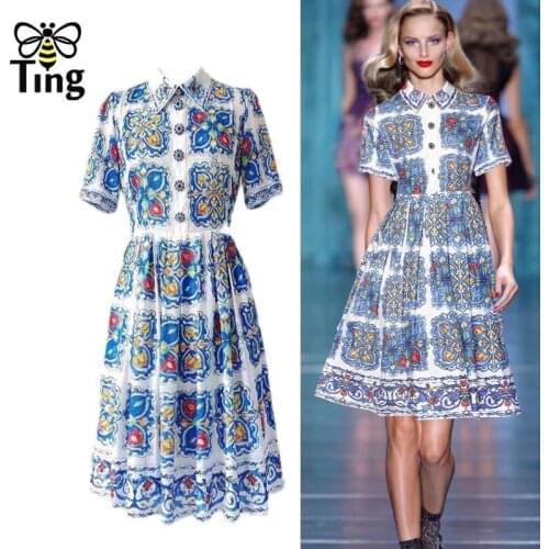 Tingfly Vintage Elegant Floral Runway A Line Dress Women Summer Casual Button Decor Fashion Plus Size 2XL Vestidos Elbise Traf