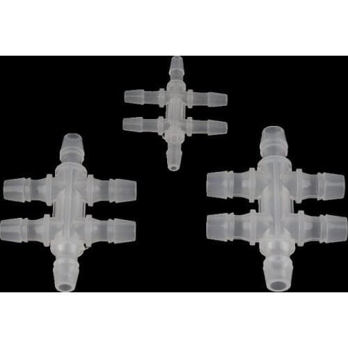 10pcs 3.9-7.9mm Six Way Connectors Plastic Pagoda Joints Air Pump Hose Aquarium Fittings Fish Tank Adapters