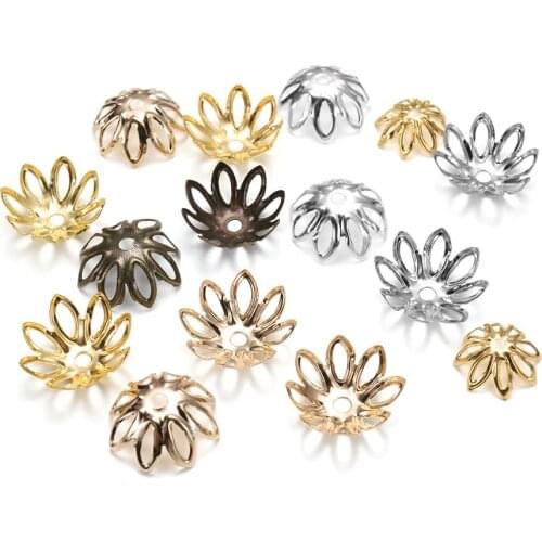 100pcs/lot 11-14 mm Gold Plated Flower Petal End Spacer Beads Caps Charms Bead Cups For Diy Jewelry Making Accessories wholesale