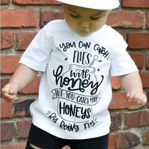 2021 NEW Kids Boys Toddler Honey Letter Fashion Tee Short Sleeve Tops Summer Funny Letter Print Shirts Boys Casual Children Top
