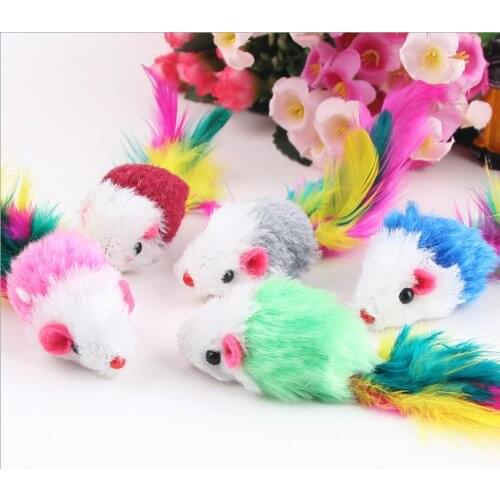 5pcs Colorful Cat Mice Rat Feather Toys Funny Fake Mouse Plush Scratch Toys Pet Supplies Cats Chewing Playing Toy for Cat Kitten