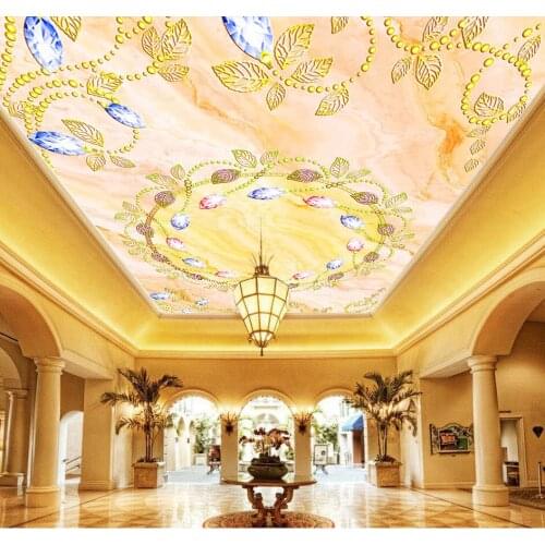 Bacaz Marble Texture Crystal 3d Ceiling Wallpaper Mural for Living Room Background 3d Ceiling Mural Wall paper 3d Flower Sticker