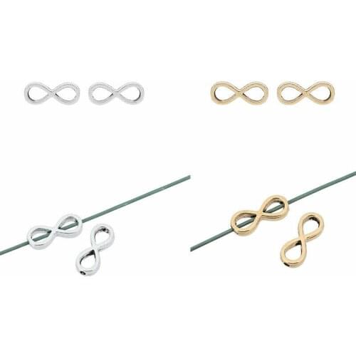 50 x Tibetan Silver/Gold Infinity Spacer Beads Charms fit Bracelets Bangles Jewellery Making Accessories 16x6.5mm