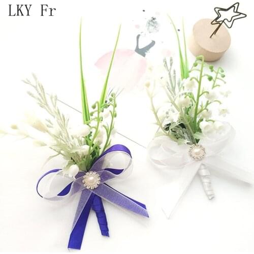 LKY Fr Boutonniere Corsage Pin Flowers Wedding Corsages Groom Boutonniere Buttonhole Prom White Wedding Witness Marriage Corsage