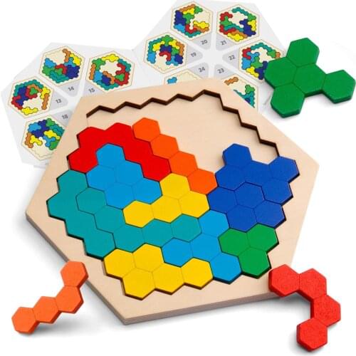 Wooden Hexagon Puzzle for Kids Adult - Honeycomb Shape Tangram Puzzle Toys Geometry Logic IQ Game Gift for Toddlers