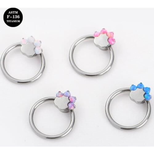 16G Implant Grade Titanium Captive Bead Ring Synthetic Cat Palm Opal for Nose Daith Septum Earring Piercing Jewelry