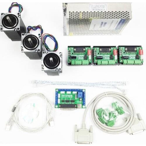 CNC Router Kit 3 Axis, 3pcs TB6560 1 axis stepper motor driver +one breakout board +3pcs Nema23 312 Oz-in motor+one power supply