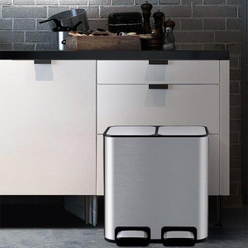 9L/12L Trash Can Foot Pedal Stainless Steel Rectangle Trash Bin Kitchen Bedroom Dustbin Garbage Bin Waste Bin Holder Garbage Bin