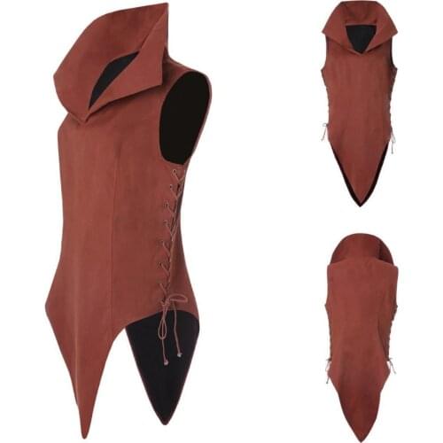 Adult Middle Age Renaissance Knight Solider Armor Costume Vest Medieval Sleeveless Hight Neck Laced Up Top Shirt