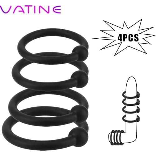 VATINE 3/4 Pcs Penis Sleeve Time Lasting Delay Ejaculation High Elasticity Sex Toys for Men Cock Rings Penis Rings Penis Trainer
